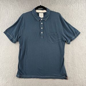 Billy Reid Garment Dyed Polo Shirt Mens XL Blue 100% Cotton Short Sleeve